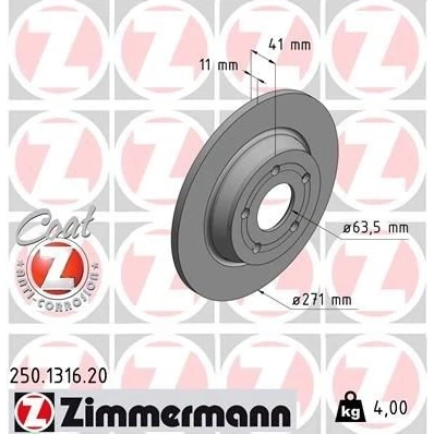 Imagen de ZIMMERMANN 250.1316.20 Disco de freno 271 11 5/5 5 108 macizo revestido FORD: Focus Mk4 Hatchback
