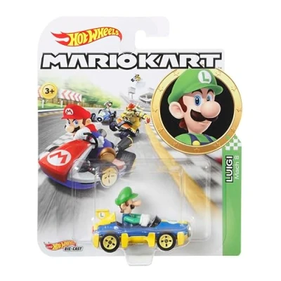 Imagen de Hot Wheels Coche Mario Kart, Modelo Luigi de Juguete, Color Surtido