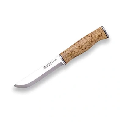 Imagen de Joker Cuchillo de caza y monte Sami CL128, funda piel color marrón, mango Abedul rizado, hoja 12,3 cm Sandvik 14C28N, Herramienta pesca, caza, camping senderismo