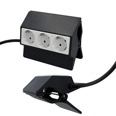 Imagen de Unitec 30893 Cable de alimentación, 3 enchufes, Soporte Pinza, Clip fijación, Bicolor, Antracita/Blanco