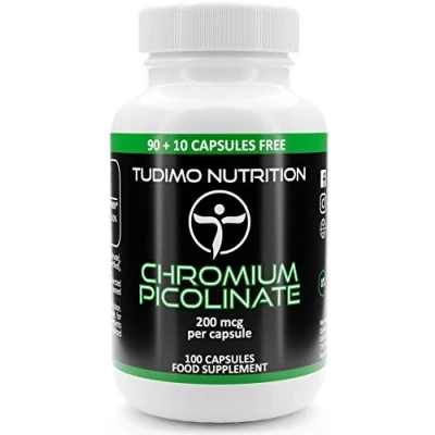Imagen de Picolinato de Cromo 200 mcg Capsulas 100 Cápsulas (3+ Meses provisión) Desintegración Rápida, cada una con 200mcg polvo (Chromium Picolinate Supplement)