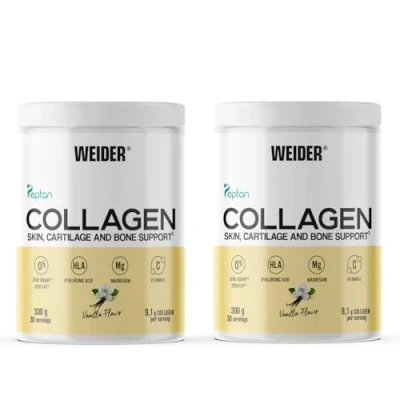 Imagen de Weider Collagen PACK DUO (2x300g) Sabor Vainilla, Colágeno Hidrolizado en Polvo con Péptidos Peptan, Ácido Hialurónico, Magnesio, Vitamina C, Sin Azúcar, Para Piel, Cartílago, Hueso, Cabello
