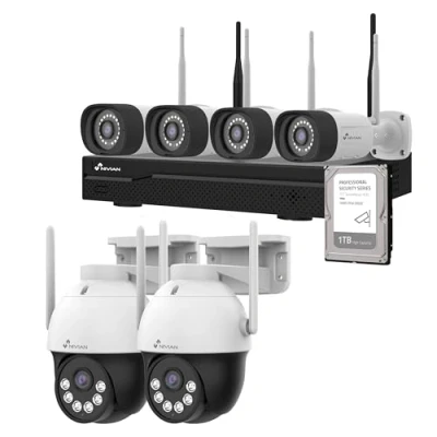 Imagen de NIVIAN Kit de Cámaras WiFi CCTV 2K IA Detección Humanos, Audio Bidireccional, Visión Nocturna Dual, Grabación, App EseeCloud, Salida HDMI (10 Canales 6 1 TB, con Disco Duro)