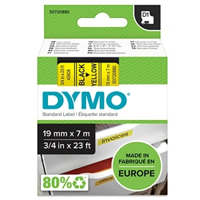 Imagen de DYMO D1 etiquetas auténticas, impresión negra sobre fondo amarillo, 19 mm נ7 m, autoadhesivas para etiquetadoras LabelManager