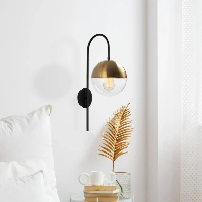 Imagen de Lámpara de pared esfera grande soporte cuello cisne Lanthis 20 x 31 57 cm Metal Negro vintage Menzzo