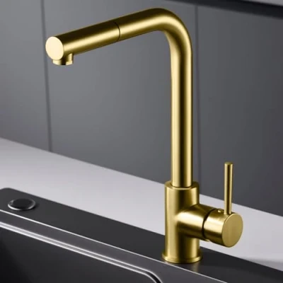 Imagen de IMEX Grifo de Cocina Extraible Monomando Fregadero Griferia con Mangera Flexible 360º Serie Malta Color Oro Cepillado