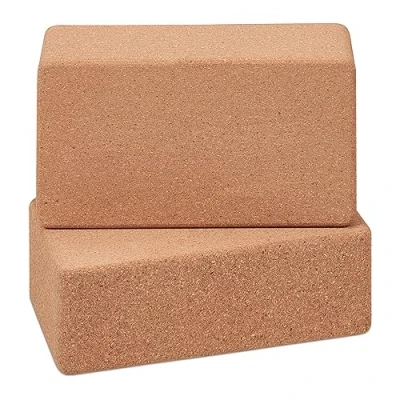 Imagen de Relaxdays Bloque Yoga, Set de 2, Tacos Pilates Corcho, Ejercicios Gimnasia, 12 x 22,5 7 cm, Antideslizante, Natural