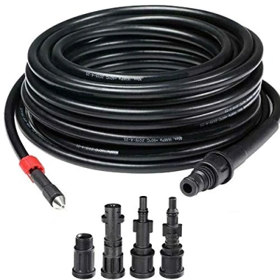 Imagen de BAKAJI Sonda de desagüe tubería para Lavadora a presión Alta presión, 15 Metros, Sistema Antiarrugas, Conector Interno en Revestimiento PVC Cobre, Resistencia máxima 160 Bar con 4