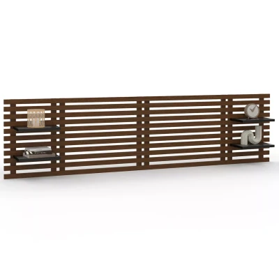 Imagen de IDMarket Cabecero de cama colgante AVA (240 cm, madera envejecida y estantes negros)
