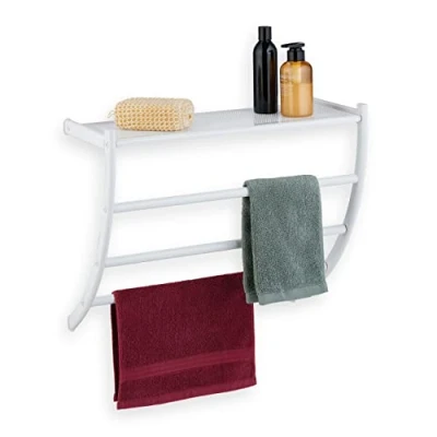 Imagen de Relaxdays Toallero para Pared 44 x 56,5 23 cm, con Balda y 3 Barras, Colgador de Toallas el Baño, Blanco, Acero
