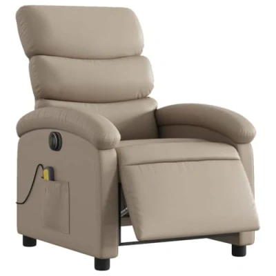 Imagen de vidaXL Sillón Reclinable de Masaje Eléctrico, Silla con Respaldo Reposabrazos, Relax Descanso, Asiento Ajustable, Cuero Sintético Capuchino
