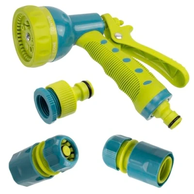 Imagen de AERZETIX C76167 Kit de pistola riego 1/2&#039;&#039; chorro ajustable con 7 funciones + 3 racores conectores adaptadores rápidos manguera nariz grifo y 3/4&#039;&#039;