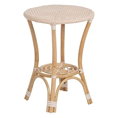 Imagen de LOLAhome Mesita Trenzada con Estante de Rattan Beige y Natural Ø 50x67 cm