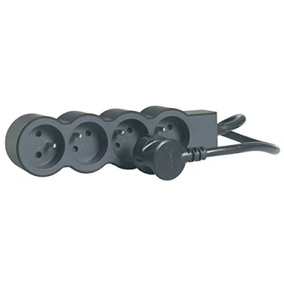 Imagen de LEGRAND Regleta de enchufes extraplanos con 4 Tomas Corriente Tierra, Cable 1,5 m, Color Negro y Gris Oscuro