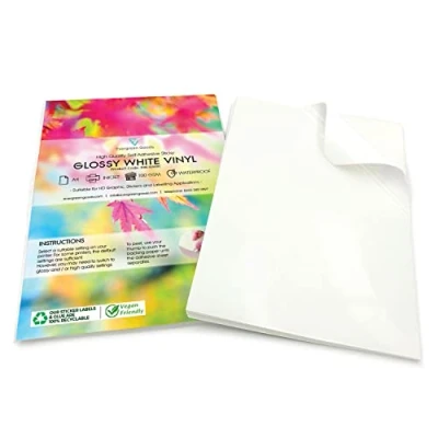 Imagen de Evergreen Goods 10 Hojas de Papel Autoadhesivo Vinilo Blanco Brillante A4 Resistente al Agua, Adhesivas para Impresoras Inyección Tinta y Láser, Adhesivo Imprimible