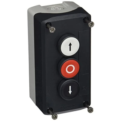 Imagen de Schneider Electric XALD324E Harmony Caja con 3 Botones Pulsadores, 22 mm Diámetro del Botón, Blanco &#039;&#039;up arrow&#039;&#039; 1 NO+1 NC Rojo &#039;&#039;O&#039;&#039; Negro &#039;&#039;down