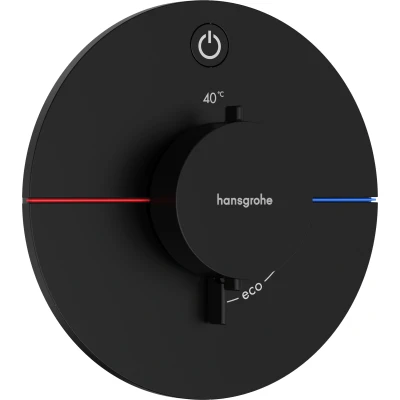 Imagen de hansgrohe ShowerSelect Comfort S, termostato empotrado , grifo con botón de seguridad (SafetyStop) a 40 C, redondo para ducha y bañera, mezclador 1 función, negro mate