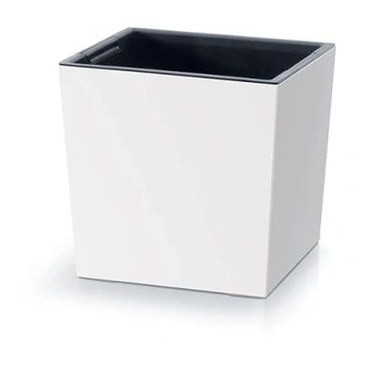 Imagen de Prosperplast Macetero 2 en 1 con Cubo Interior, Maceta para Plantas, de plástico, Cuadrada, 24 x 23,5 cm, Color Blanco