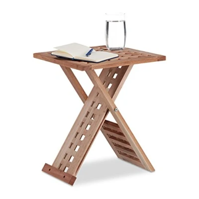 Imagen de Relaxdays Mesa Auxiliar Plegable, Mesita de Noche Rectangular, Madera Nogal, 40,5 x 33 cm, Marrón
