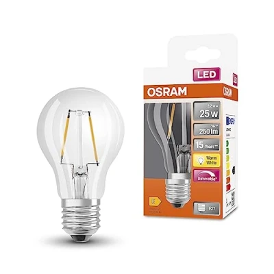 Imagen de OSRAM LED Superstar Classic A25 lámpara Dimmable para base E27, forma de pera, fil, 250 lúmenes, blanco cálido (2700k), reemplazo bombillas 25W convencionales, 1 paquete