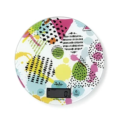 Imagen de Jata HBA7240 Báscula de Cocina Digital, Alta resistencia, precisión, Hasta 5 kg, Pantalla LCD, Base Vidrio, Función tara, Incluye Pilas, Medidas: 19 x 2 cm