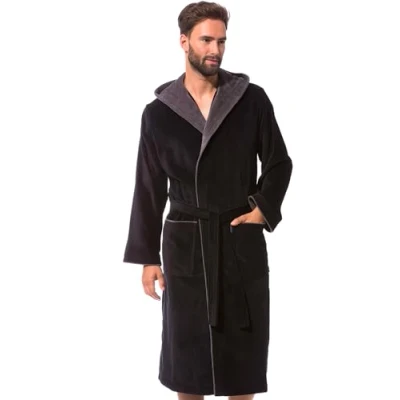 Imagen de Morgenstern Albornoz algodon Ducha Hombre con Capucha, Algodón Talla L, Negro