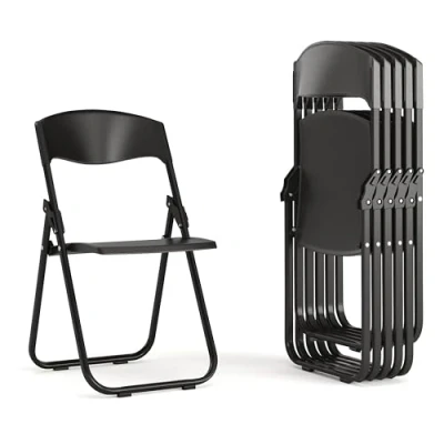 Imagen de Flash Furniture Paquete De 6 Series Hercules 500 Libras. Silla Plegable plástico Resistente con Soportes Integrados, Metal, Negro, Conjunto 6, Unidades