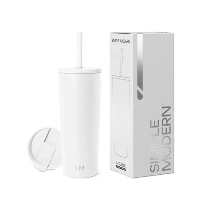 Imagen de Simple Modern Vaso Termico con Pajita y Tapa, Taza Termica Café para Llevar Botella Agua de Acero Inoxidable, Regalos Mujeres &amp; Hombres, Classic, 710 ml, Winter White