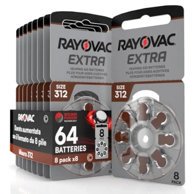 Imagen de 64 Pilas para audífonos Rayovac Extra Size 312 8 Blister de