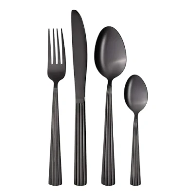 Imagen de GRÄWE juego de cubiertos para 4 personas, acero inoxidable, comedor negro, 16 piezas, apto lavavajillas, con decoración serie Atenas