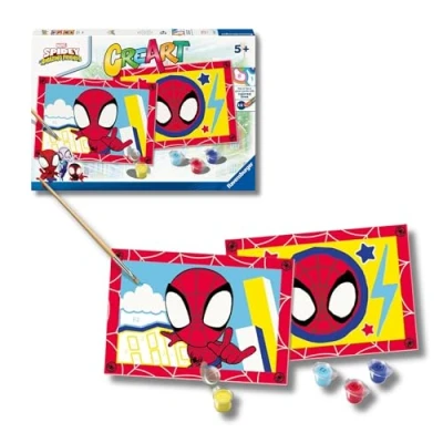 Imagen de Ravensburger CreArt Serie Junior: Spidey, Kit para Pintar por Números, Contiene Dos Tablas Preimpresas, un Pincel, Colores, Juego Creativo Niños y Niñas 5+ Años