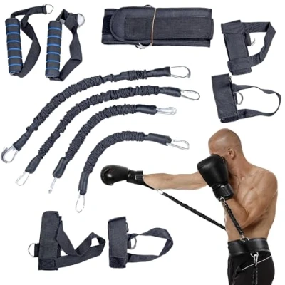 Imagen de MuscleForge® Set de Bandas Resistencia para Entrenamiento Boxeo y Velocidad, elasticas con cinturón Accesorios Motor, en casa