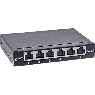 Imagen de InLine® Patchfeld Cat.6A 0,5HE Panel de 6 vías para Mesa, Pared o Carril con protección contra el Polvo, Color Negro