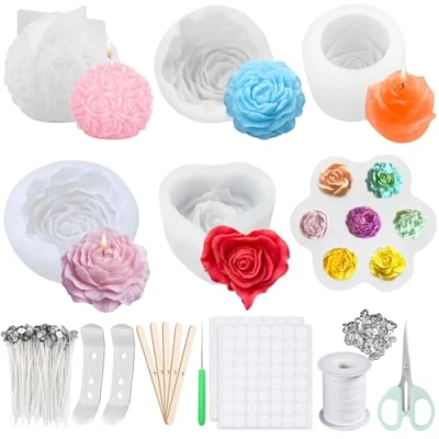 Imagen de UCAMP Molde De Silicona Para Velas,6 Piezas 3d Moldes Velas,Molde Vela Artesanal Hecho A Mano,Molde Hacer Velas,Manualidades,Velas Aromáticas,Jabón