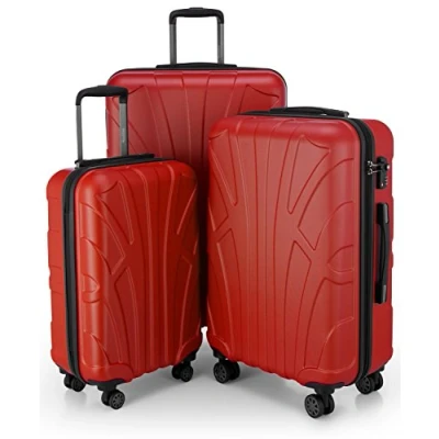 Imagen de SUITLINE Juego de 3 Maletas, Maleta Viaje Trolley, Maletas Carcasa Dura, TSA, (55 cm, 66 76 cm), 100% ABS, Mate, Rojo