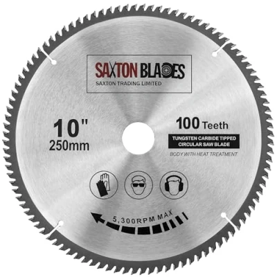 Imagen de Saxton Blades TCT Hoja de sierra circular corte fino para madera, 250 mm x 30 orificio 100 dientes, compatible con Bosch, Makita Dewalt