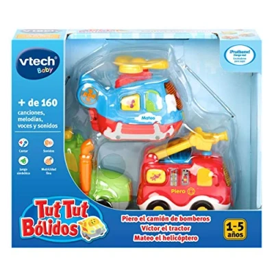 Imagen de VTech TutTut Bólidos Pack de 3 coches con botón sorpresa, Piero el camión bomberos, Víctor tractor y Mateo helicóptero, multicolor, única (3480 242122) , color/modelo surtido