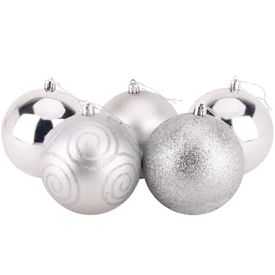 Imagen de Christmas Concepts® Pack of 5 Adornos de árbol Navidad Extra Grandes 100mm (4&quot;) Brillantes, Mate y con Brillo (Plateado)