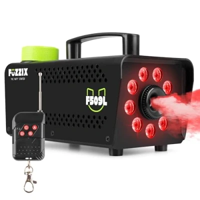 Imagen de Fuzzix F509L Máquina de humo con 9 LED RGB (rojo, verde y azul). Maquina Control Remoto inalámbrico. efectos para Fiestas Halloween, Bodas, Escenarios, Discoteca, DJ