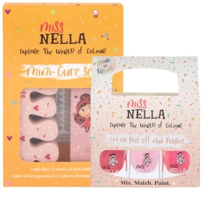 Imagen de Juego de accesorios para uñas Miss Nella Kids + 3 esmalte Pink Glitter Attack: Peel Off, pegatinas uñas, tatuajes, lima y separadores dedos los pies