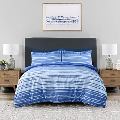 Imagen de Sleepdown Juego de Funda edredón Reversible con Fundas Almohada, Color Azul Marino y Blanco Textura, fácil Cuidado, Suave tamaño King (230 x 220 cm)