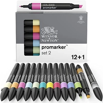 Imagen de Winsor &amp; Newton Set de Rotuladores ProMarker, 12 + 1 Unidades, 2, Colores Surtidos