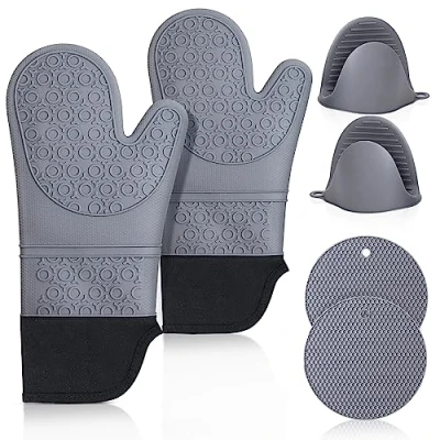 Imagen de Juego de Guantes Silicona para Horno: Cocina Resistentes al Calor, Extra Largos, Antideslizantes, Hornear, cocinar, Asar a la Parrilla