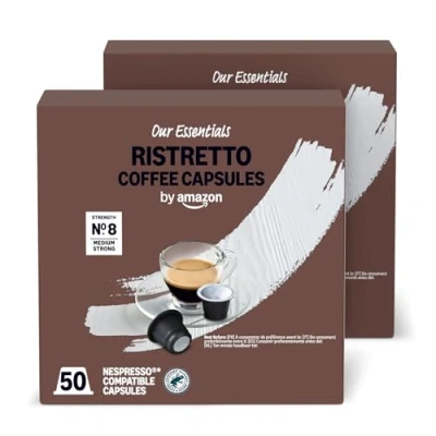 Imagen de by Amazon Ristretto Cápsulas de café espresso compatibles con Nespresso, Tueste Medio, 50 unidad, Paquete 2 Certificado Rainforest Alliance
