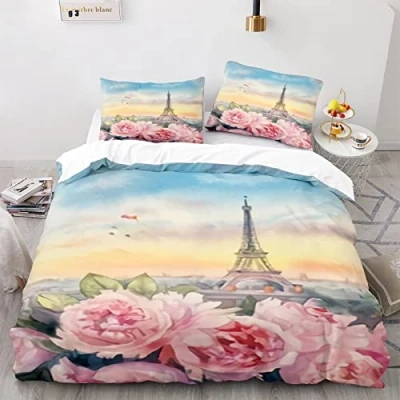 Imagen de BluvLy Funda Edredon Cama 180 Paris Torre Eiffel Microfibra De Edredón 240 X 260 Cm + 2 Fundas Almohada 40X75 Cómodo Y Duradero