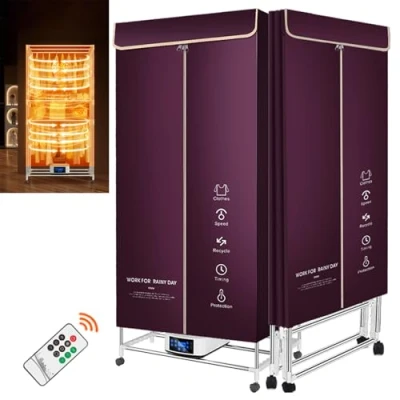 Imagen de Ddasam secador Ropa portatil, Zapatillas, Instalación y Almacenamiento Rápido, Capacidad de 15kg, Temporizador 240 Min Función Calefacción PTC, Reducción Ruido