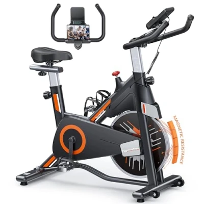 Imagen de Bicicleta Estatica Magnética, Bici para en Casa con Volante 15 KG, Pantalla LCD y Resistencia Ajustable, Soporte Teléfono Móvil, A Portavasos, Máx. 150kg