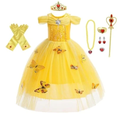 Imagen de Lito Angels Disfraz de Princesa Belle con Accesorios para Niña, Vestido Fiesta Bella y la Bestia, Talla 4 años, Amarillo