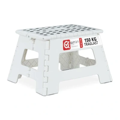 Imagen de Relaxdays Taburete Plegable, Portátil, Escalón Baño, para Niños o Viajes, Resiste hasta 150 kg, 22 x 35 28 cm, Blanco, 31,5 25 cm