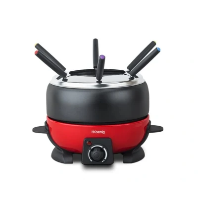 Imagen de H.Koenig Fondue 6 Personas, 800 W, 2 litros, Capacidad de l, 44 Decibeles, Acero, Rojo